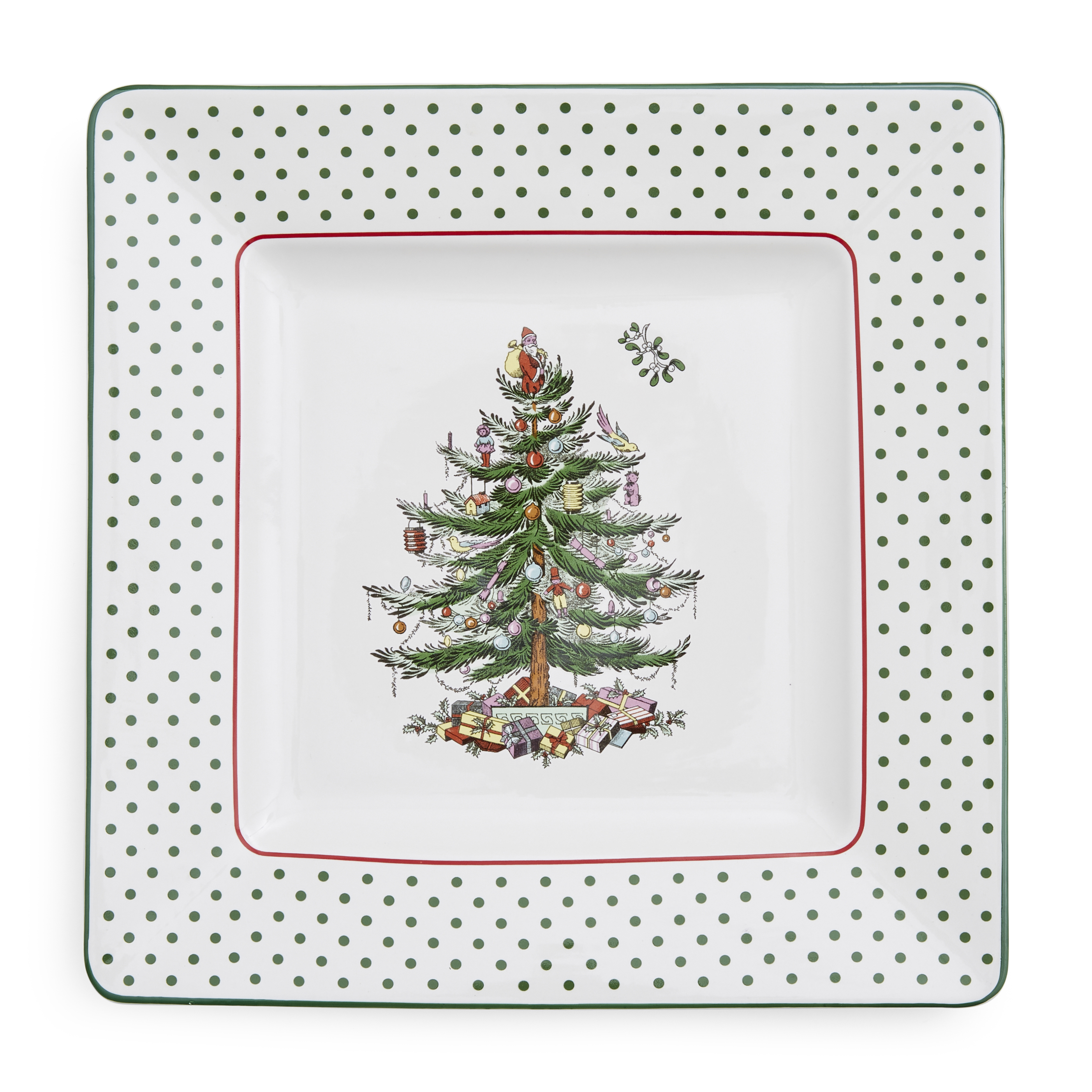 Christmas Tree Polka Dot Square Platter image number null